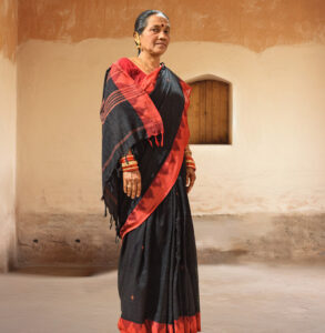 Black Saree with Red Temple Border