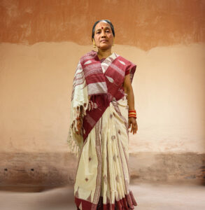 White Saree with Red Temple Border