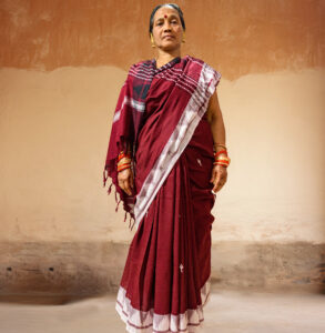 Red Saree with Black-White Temple Border