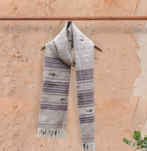 White Dupatta with Fish Motifs in Red