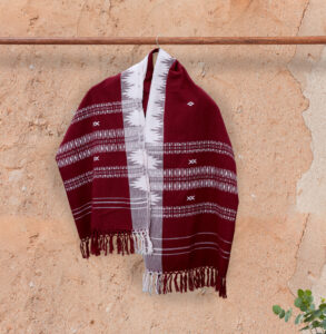 Red Dupatta with White Temple Border and Tribal Motif